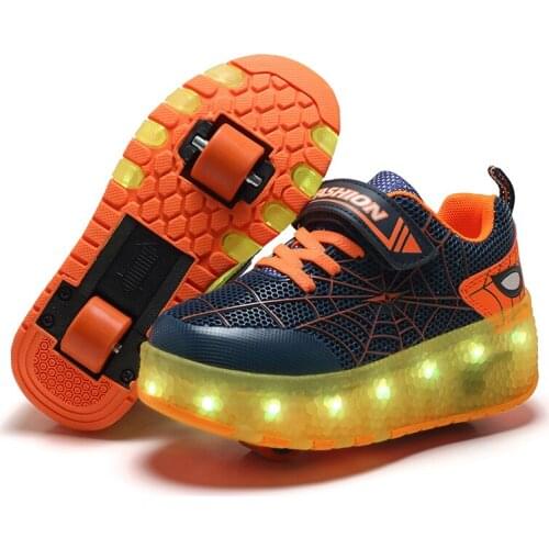 With USB Charging LED Children Shoes Boy & Girls Roller Skates With Switch Fashion Two Wheels Kids Sneakers Size 28-42