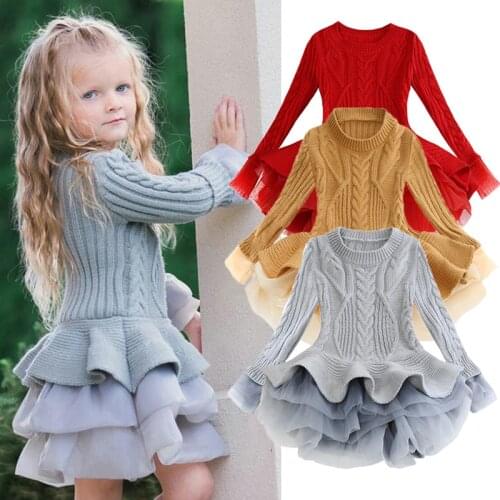 2019 Kids Dresses For Girls Knit Sweater Little Girl Long Sleeve Dress Girl Birthday Party Dress Children Clothing 2 To 8 Years