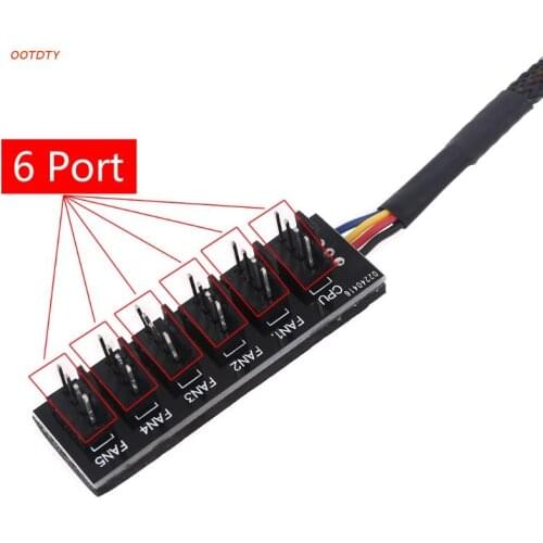 Motherboard PWM Fan Hub Splitter 4 Pin Black Sleeved 6 Way PC CPU Cooling Compute Case 15.74 Inches M68F