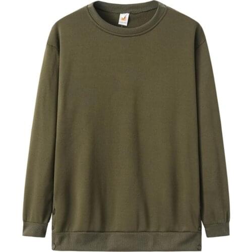 European and American new casual womens army green gray blue round collar long sleeve sports loose knit cotton T shirt