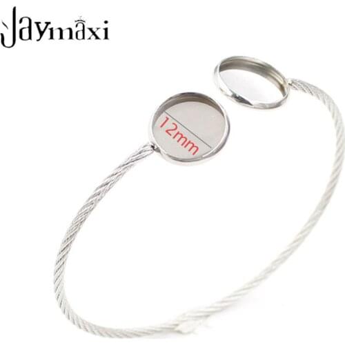 Jaymaxi Adjustable Cuff Bangle DIY Opening Stainless Steel Twist Black Charm Base Fit 12mm Cabochon 10 piece/lot Wholesales