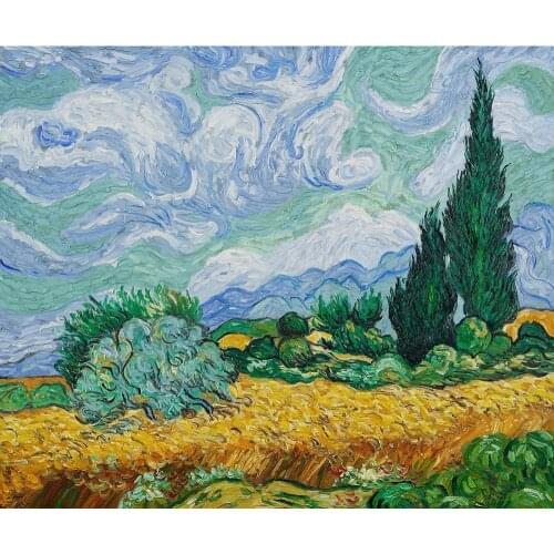Handmade Canvas art online Vincent Van Gogh oil paintings Landscapes Wheat Field with Cypresses High quality Home Decor