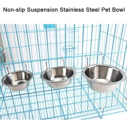Stainless Steel Dog Cat Pet Bowl Cage Crate Hanging Food Dish Water Feeder with Hook Stationary Dog Supplies