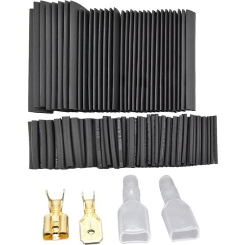 LBER 127Pcs Black Heat Shrink Sleeving Tubing Kit with 200Pcs Female Male Spade Crimp Terminals Sleeve Wire Wrap Connector