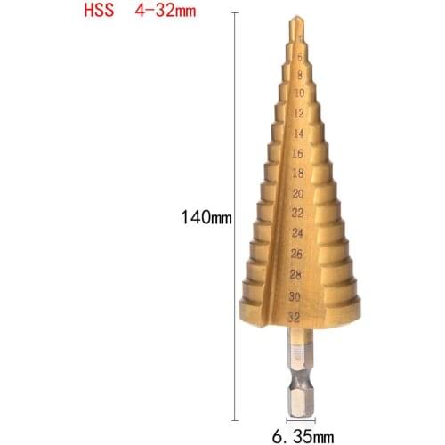 4-32mm HSS 4241 Steel Large Step Cone Titanium Coated Metal Drill Bit Cut Tool Set Hole Cutter Wholesale in stock