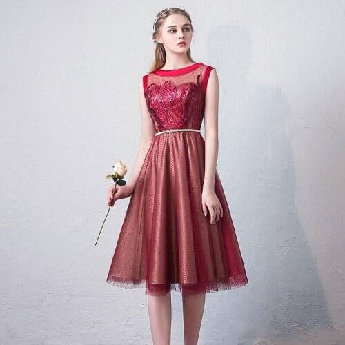 Beauty Emily Cocktail Dresses Elegant Lace Illusion Embroidery Party Dress Sleeveless Sequined A-line Zipper Back Formal Gown