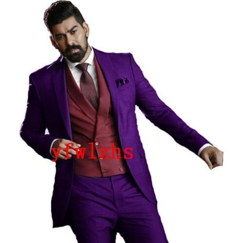 Handsome Groomsmen Notch Lapel Groom Tuxedos Wedding Dress Men Suits Blazer Prom Dinner (Jacket+Pants+Tie+Vest) A729