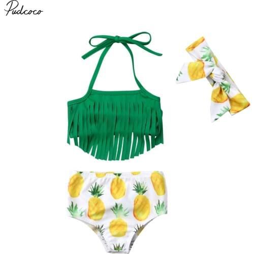 Summer Newborn Baby Girls Swimwear Tassels Tops Pineapple Panties Swimsuit Bathing Suit Beachwear 0-24 Months