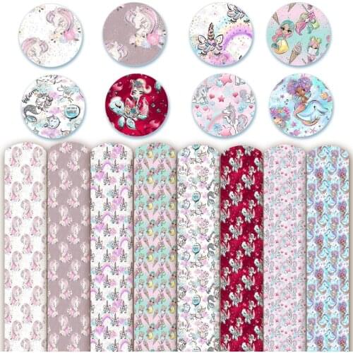 Faux Leather Sheet Synthetic Leather Cartoon Unicorn Printed Vinyl Fabric DIY Handbag Bow Making Supplies 0.6mm 22*30cm/Pc