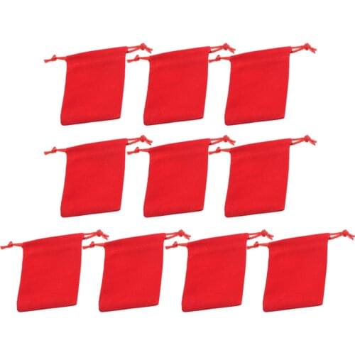 10Pcs Xmas Jewelry Bags Velvet Drawstring Pouch Wedding Favors Christmas Red