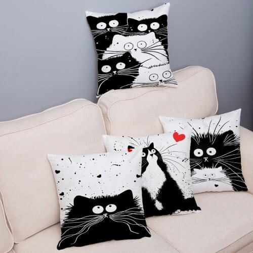 Cute Cartoon Black White Cat Pillow Cover Super Soft Plush Cushion Cover 45*45 Throw Pillowcase Sofa Home Decor Cushion Covers