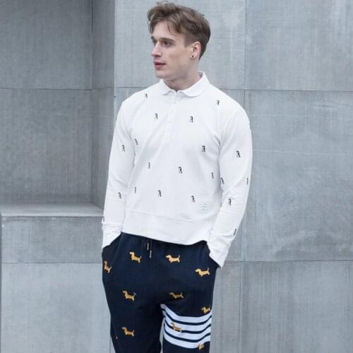 2021 Fashion TB THOM Brand Polo Shirts Men Casual Slim Cotton Polo shirt Long Sleeve Penguin Embroidery Polo Clothing