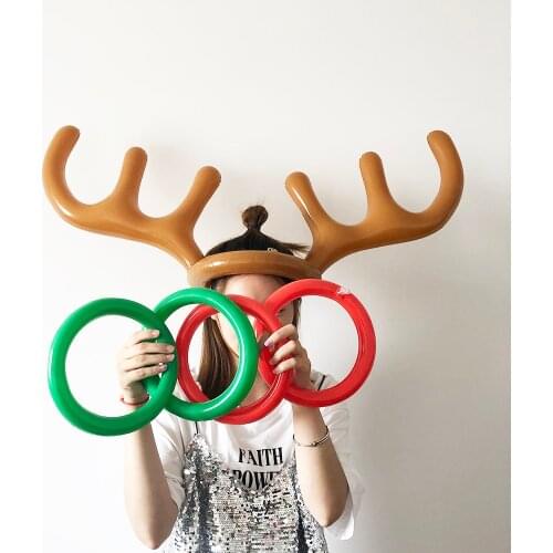 Inflatable PVC Santa Funny Reindeer Antler Hat Ring Toss Christmas Holiday Party Family New Year Game Supplies Christmas Toys