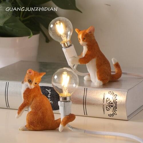 Nordic Animal Kitten Table Light Black Resin Table Lamp Creative Living Room Bedroom Decor Animal Table Lamp Mini Night Light