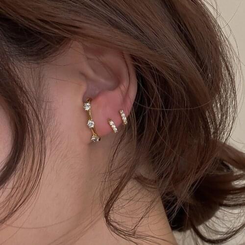 New Trendy Luxury Brand Personalized Design Zircon Beads Inlaid Gold C Stud Earrings For Women Korean Fashion Ear Jewelry Gift