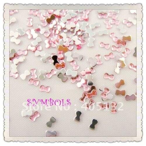 NRR01P Free Shipping 10000pcs/bag 3*1.5mm Pink Bow Shape Resin Nail Rhinestone Acrylic Rhinestone Nail Art
