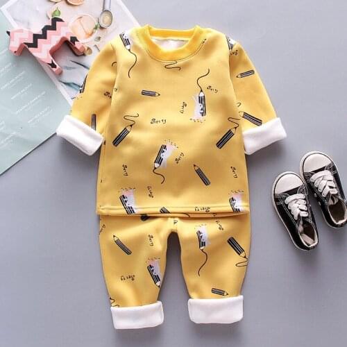 Baby girl clothes autumn and winter pajamas suit baby boy home clothes cartoon cute thick warm clothes baby clothing