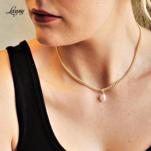 Curb Chain Necklace, Pearl Chain Necklace, Necklaces for Women, Minimalist Jewelry, Plated Gold Chain Choker, Thick Necklace