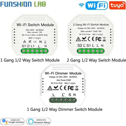 DIY WiFi Smart 1/2 Way 2 Gang Light Relay Module Dimmer Breaker Switch Wireless Remote Control Work with Alexa Google Home