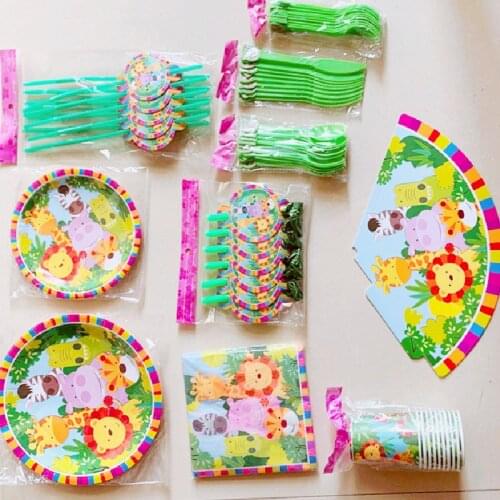 Jungle Animal Disposable Tableware Paper Plate Cups Napkin Jungle Birthday Party Decor Kids Safari Party Tableware Set
