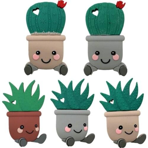 BPA Free Cartoon Cactus Silicone Teether Food Grade Baby Teether Soother Molar Chewing Silicone Beads Newborn Teething Nursing