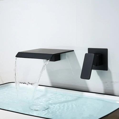 Basin Faucet Brushed Gold Bathroom Faucet Mixer Hot Cold Black Waterfall Faucet Sink Faucet Square In Wall basin faucet brass