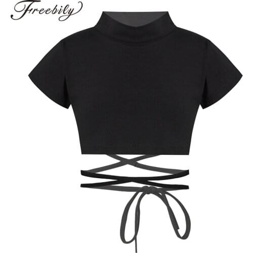 Girls Dance Tops Ballet T-Shirts Cotton Dance Clothes Dancing Top Jazz Modern Round Neck Short Sleeve Sports Crop Top Dancewear