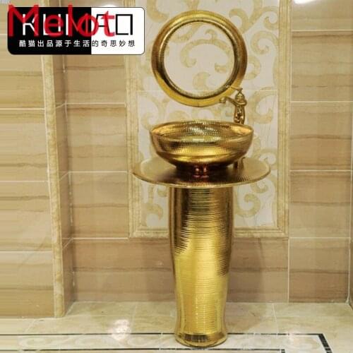 European art pillar basin wash basin bar floor washbasin ceramic gold integrated wash basin