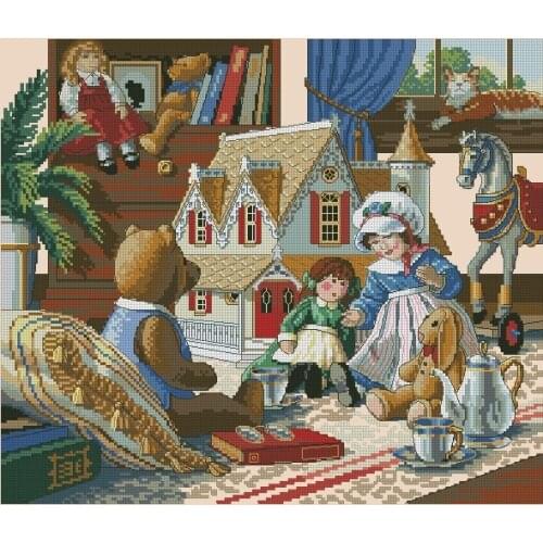 Top Quality Beautiful Lovely Counted Cross Stitch Kit Doll House Tea Party Teddy Bear Dolls Girl dim 03799 3799