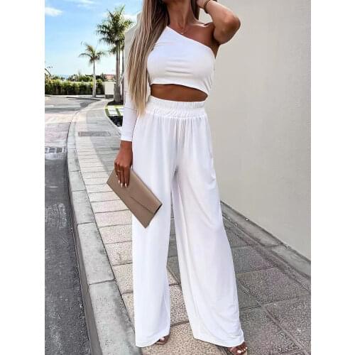 Fashion Women Two Piece Sets Sexy Straps Tops And Wide Leg Pants Homewear Suit Spring Summer Sleeveless Loose Outfits Streetwear