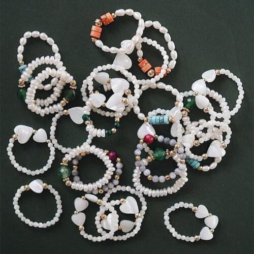 Elastic Adjustable Natural Gemstones Rings for Women Korean Fashion Crystal Freshwater Pearl Rings Charm Handmade Jewelry Gifts