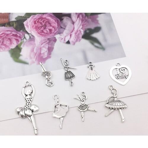 10Pcs Ballet Girl Charms Pendants DIY Jewelry Making Alloy Findings Accessory For Necklaces Earrings