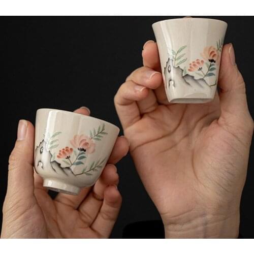 2pcs/set Handmade Tea Cup Floral Pattern Porcelain Kungfu Tea Cups Single Cup Kitchen Teaware Drinking Tool