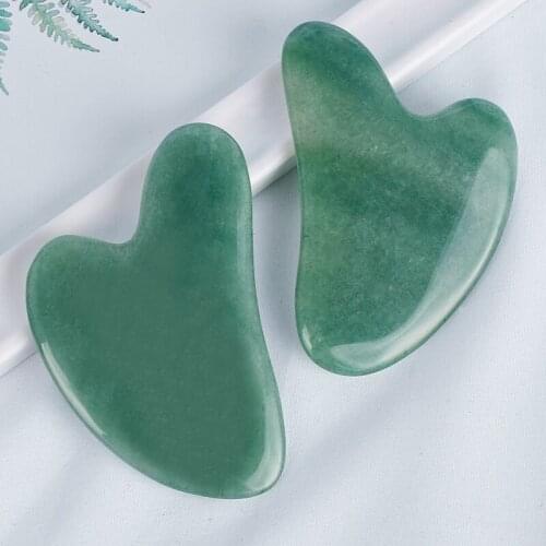 2 pcs Natural Green Aventurine China Traditional Health Care GuaSha SPA Scraper Tool Face Back Foot Massage Guasha Stone