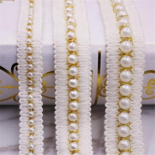 2 Yards Vintage DIY Costume Dress Sewing Supplies Craft Gold Wire Pearl Beaded Embroidered Lace Trim Ribbon Fabric