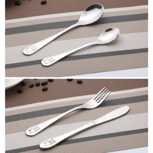 4pcs/set Baby Teaspoon Spoon Food Feeding Fork Knife Utensils Set Stainless Steel Kids Learning Eating Habit Children Tableware