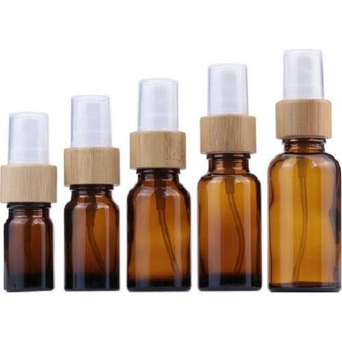 5~100ml Glass Mist Spray Bottle Amber Blue Green Refillable Empty Cosmetic Container Perfume Spray Bottle With Wood Bamboo Cap