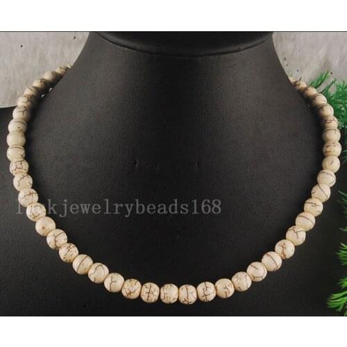 Free Shipping Fashion Jewelry 8mm 10mm White Howlite Beads Necklace 18.5" FG5077