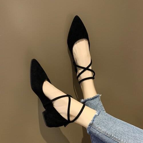 Spring Autumn Women Shoes Black Ankle Strap Flats Ankle Warp Low Heels Ladies Shoes Pointed Toe Flat Shoes zapatos mujer N7683