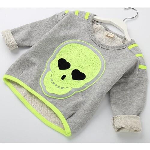 2018 Kids T-shirts For Girls O-neck Skull Design Children T Shirts For Boys Long Sleeve Tops Spring Gray Cotton Tshirt G3663