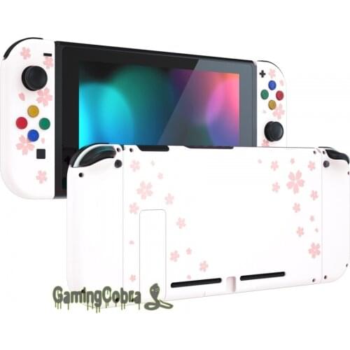 Pink Sakura Petals Soft Touch Grip Back Plate + Controller Shell w/ Full Set Buttons for NS Switch Handheld Console & Joy-Con