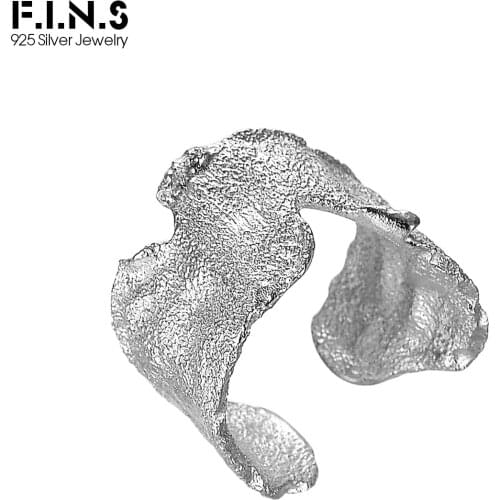 F.I.N.S Simple S925 Sterling Silver Wrinkle Texture Ring INS Gap Design Open Wide Index Finger Rings for Women Men Fine Jewelry