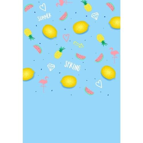 Cartoon Photography Backdrops Flamingos Fruits Blue Backgrounds for Photo Studio Children Kids Photo Shoot Photophone Photocall
