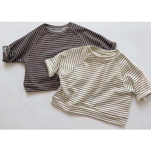 Japan Korean Style Spring Autumn Baby Girls Boys T-shirt Kids Cotton Stripe Long Sleeve T-shirt Children Clothing