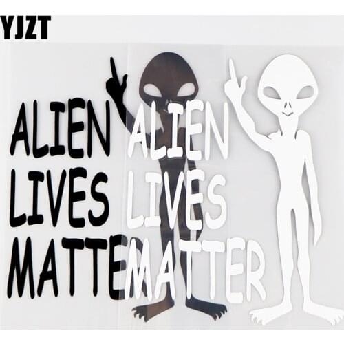 YJZT 12.5X15.2CM Interesting Vinyl Decal Alien Lives Matter Ufo Truck Car Sticker Black / Silver 10A-0243