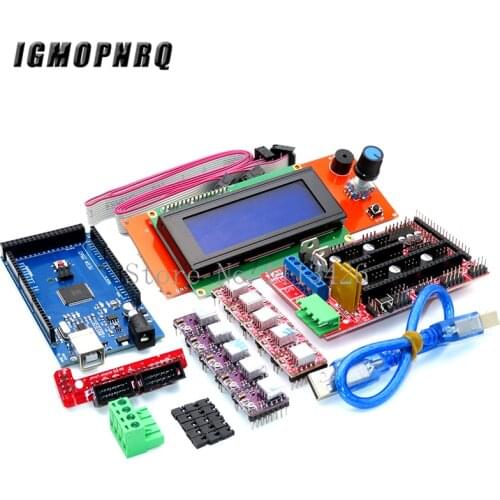 Mega 2560 R3 CH340+1pcs RAMPS 1.4 Controller+5pcs A4988/DRV8825 Stepper Driver Module+1pcs 2004 controller for 3D Printer kit
