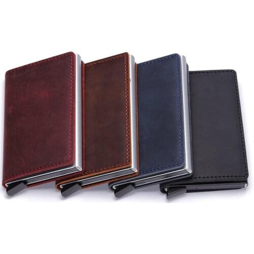 Rifd Genuine Leather Men Wallet Fashion Card Holder for Men Blue Id Card Holder Short Cow Leather Male Wallets Bank Cards Purse