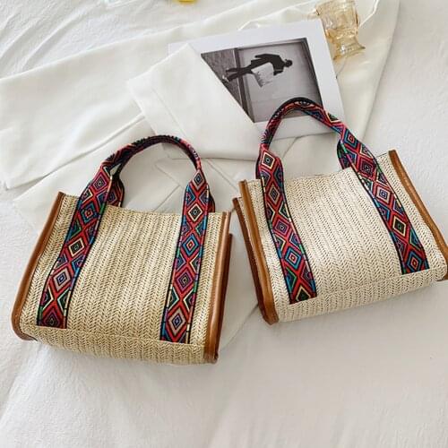 Handmade Purse Wicker Beach Bag Handbag Ethnic Style Women Woven Large Capacity Tote Handbag Shoulder Shopping Bag