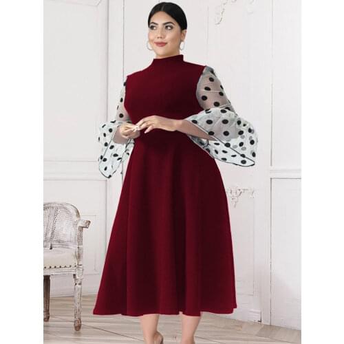 A Line Dresses Plus Size 4XL 5XL Vintage Three Quater Flare Sleeve Pleated Midi Evening Birthday Party Curve Dress Dropshipping