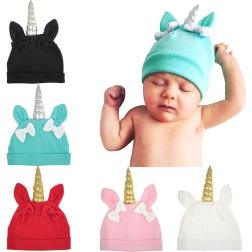 Cute Kids Girls Boys Bow Hat Cartoon Beanie Children Cotton Blend Sleep Cap Headwear Unicorn Knitted Soft Hats